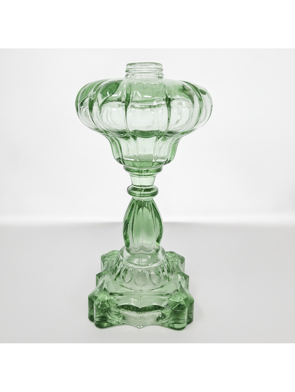 Vintage Retro Green Depression Glass Oil Lamp 9.25" Tall Classic Art Deco Style
